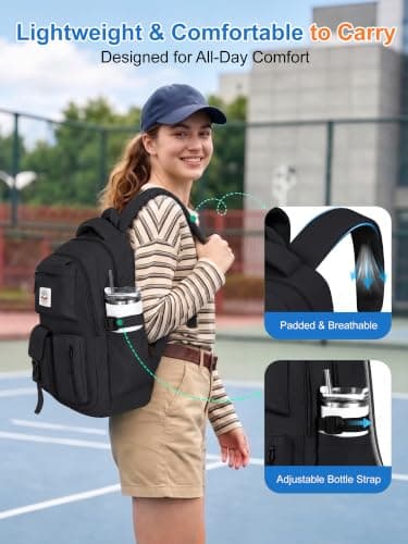 FIORETTO Lightweight School Backpack Womens, Cute School Bag for Teenager Girls, 15.6 Laptop Rucksack Backpack for School Casual Daypacks Travel Backpack for College Work Black 25L — view 5