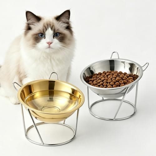 Elevated Slow Feeder Pet Bowl for Cats and Small Dogs, Gold — view 2
