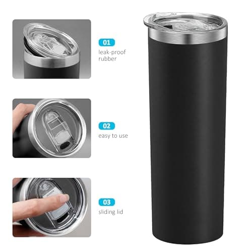 LYCN 10 Pack 20oz Stainless Steel Skinny Tumbler, Straight Tumblers Bulk with Lid and Straw, Black Insulated Slim Double Wall Tumbler Travel Mug Cups for Sport Gym DIY — view 3