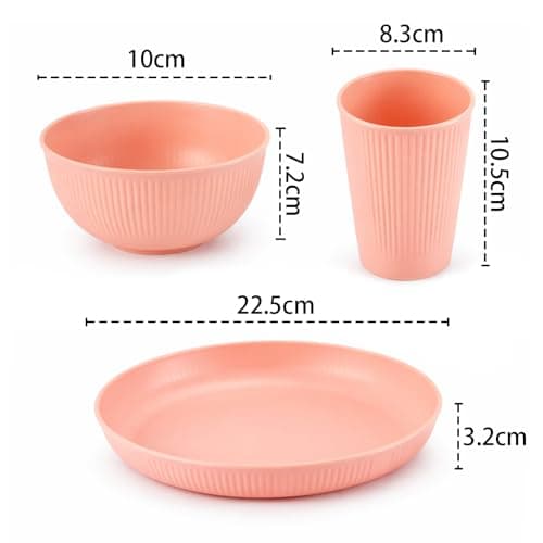 GREENSAPPIRE 18Pcs Plates and Bowls Set Camping Plates Unbreakable Dinner Set for 6 -Platess and Bowls Set for Home Picnic Lightweight Microwave Dishwasher(Pink) — view 5