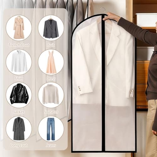 Flintronic 6 Pack Garment Bags, 60 * 140cm(24'' x 55'') Suit Bag, Dress Bags Covers Long, Dustproof Clothes Covers with Zip, Waterproof Garment Bags for Shirts, Coats, Evening Dress — view 6