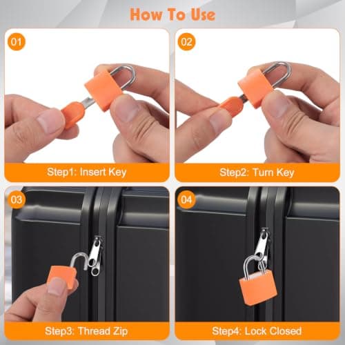 Suitcase Lock with Key 3 Pack Small Travel Padlocks for Luggage Gym Locker School Locker Backpack Diary Cabinet Colour Coded Portable Locks with Keys — view 5