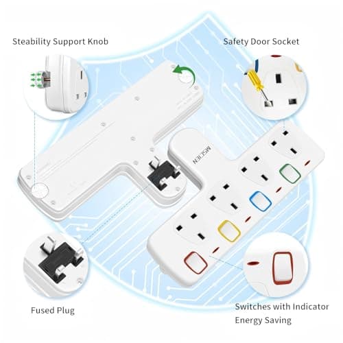 Mscien Plug Extension Socket, Multi Plug Adaptor 4 Way with Individual Switches, Adapter plug UK Turn 1 into 4, Wall Socket Plug Extender without Cable — view 6
