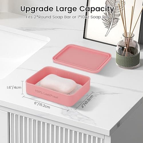 Large Leakproof Travel Soap Case, Silicone Shampoo Bar Soap Dish Holder with Drainage Layer, Travel Soap Container, Portable Bar Soap Box for Shower, Traveling, Gym, Bathroom (Coral) — view 2
