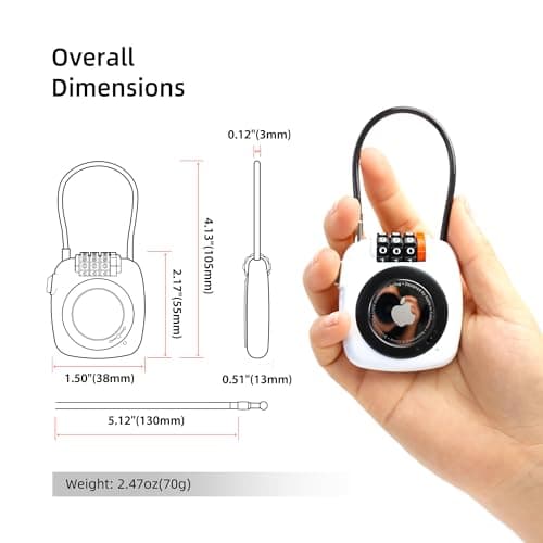 UP Security AirTag Holder with Combination Lock, Works with Apple AirTag Holder, Anti-Theft Air Tag Case with Cable Lock, Air Tagholder for Luggage, Backpack, Suitcase, Travel Safe GPS Tracker Case — view 4