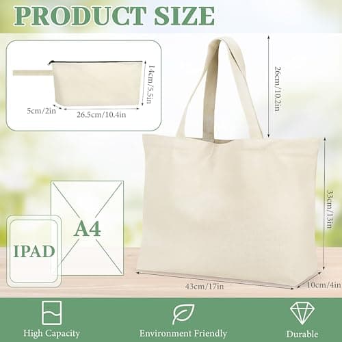 20 Pack Sublimation Blank Tote Bags, Large Canvas Tote Bag with Makeup Bag — view 2