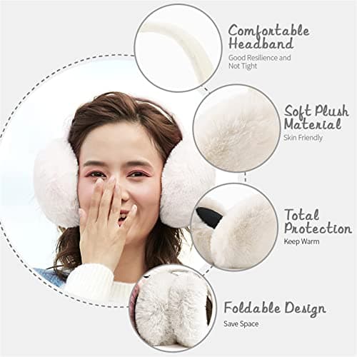 IHCEMIH Ear Muffs, Women Earmuffs Winter Accessories Fluffy Plush Foldable Adults Outdoor Thermal Ear Warmer Skiing Running Ears Covers Protector from Wind Cold Fashion Gift for Girls Ladies White — view 3