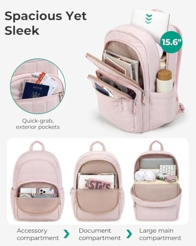 Quilted College Laptop Backpack, Stylish Padded Multi Compartment Daypack, Lightweight Travel School Bookbag Fits 15.6 Inch Laptop for Women Daily Work Campus — view 2