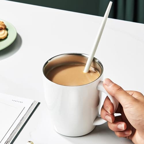 PARACITY Stainless Steel Coffee Mug, with Lid Double Wall Vacuum Travel Mug with Handle, Insulation Travel Office Coffee Mug, Insulated Great for Hot and Cold Beverages 12.3oz/350ml White — view 5