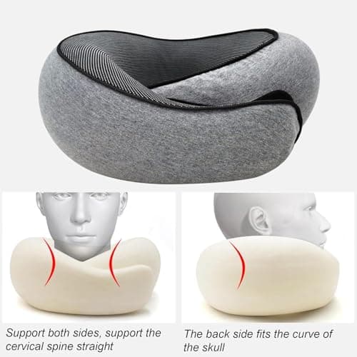 Adjustable Travel Neck Pillow Made of Memory Foam Cotton Neck Support Pillow, Foldable U-shaped Snap Neck Pillow, Practical Ergonomic Travel Pillow,light gray — view 6