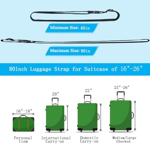 Luggage Straps for Suitcase Travel Accessories TSA Approved, 80In Long Belts to Keep Your Suitcase Secure, Adjustable Bag Straps with Quick-Release Buckle for Travel Bag Closure, 2Pcs Black, 80 In Fix — view 4
