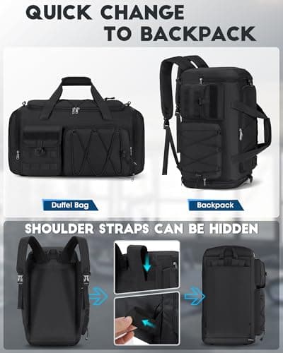 RAINSMORE Sports Gym Bag for Men Women, 45L Large Duffel Bag with Shoe Compartment and Wet Pocket, Water Resistant, 3-in-1 Travel Holdall Weekender Black — view 4