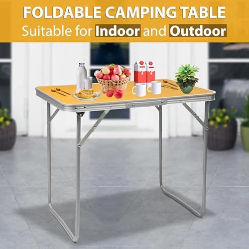 Crystals Foldable Camping Table Portable Lightweight Aluminium Picnic Table - 4 People Compact Garden Table - (70W x 60H x 50D) cm - 50 lb Weight Capacity (Orange) — view 3