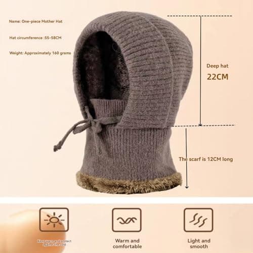 Knitted Balaclava Women Winter Warm Knitted Caps for Women with Neck Warmer Fleece Lined Woolly Pom Pom Beanie Hat Adjustable Windproof Balaclava Hooded Hats for Outdoor Sports Travel Skiing Purple — view 6