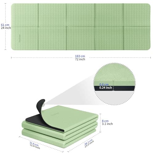Foldable Yoga Mat for Travel, Non-Slip Exercise Pilates Fitness Mat, Green — view 3
