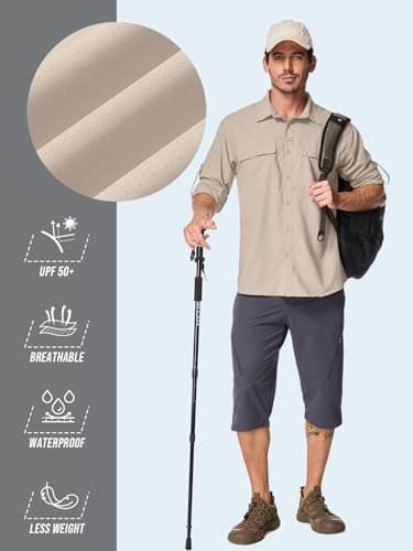 Jessie Kidden Mens Safari Shirts Long Sleeve UV Protection Hiking Fishing UPF 50+ Quick Dry Cooling Camping Travel Shirts #5060-Light Khaki-XXL — view 5