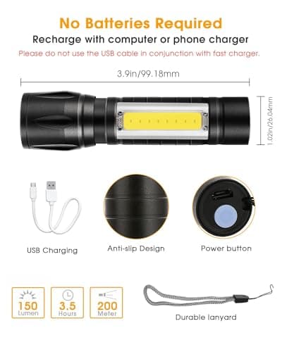LED Torch Rechargeable, 3 Modes Flashlight, Adjustable Focus, 2Pack — view 2