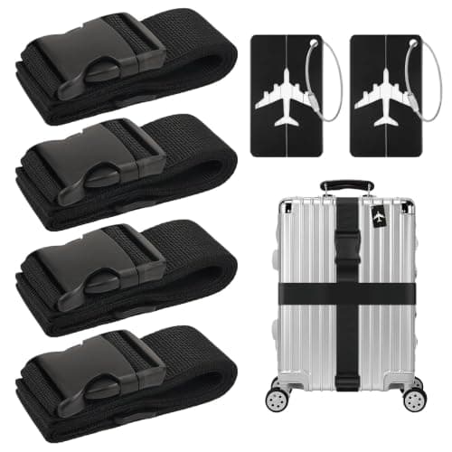 4 Pieces Adjustable Luggage Straps with 2 Luggage Tags