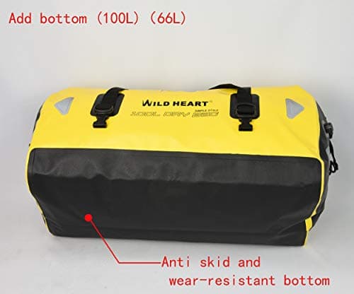 Wild heart Waterproof Bag Duffel Bag 40L 66L 100L with Welded Seams Shoulder Straps, Mesh Pocket for Kayaking, Camping, Boating,Bycycle,Motorcycle (66L Yellow Add Bottom with Rope) — view 6