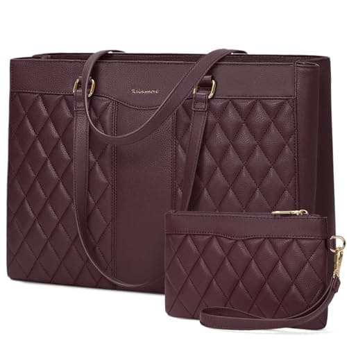 RAINSMORE Laptop Handbags for Women 15.6 Inch Ladies Work Bags with Compartments, PU Leather Laptop Tote Bag Waterproof Large Handbag Shoulder Bag for School Office Business