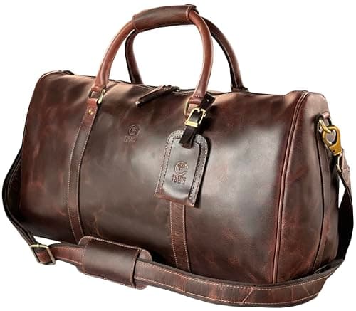 Leather Holdall Bags for Men - Travel Overnight Duffle - Weekend Carry On Suitcase - Underseat Flight Cabin Duffel Bag, Mulberry