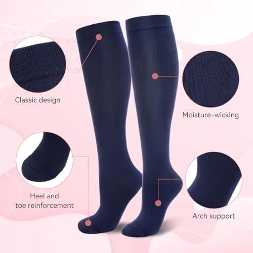 Compression Socks for Women & Men 6 Pairs 15-20 mmHg Travel Flight Socks — view 3