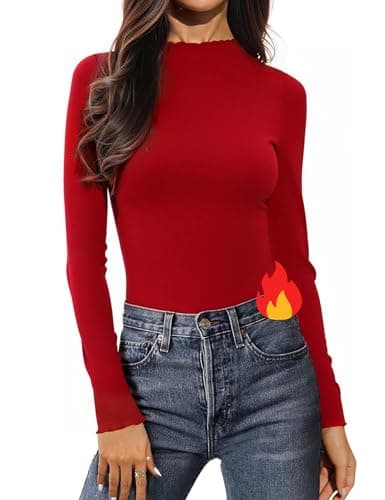 Aottori Thermal Tops Womens Turtle Neck Soft Base Layers Long Sleeve Top Ladies Thermal Underwear Shirt Warm Wicking Red S