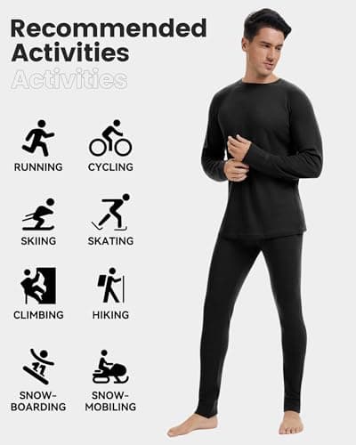 Men's 100% Merino Wool Base Layer Set Lightweight Black M — view 4