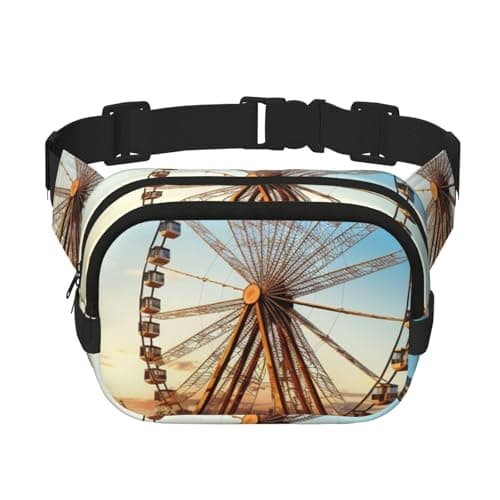 Ferris wheel Fanny Pack for Women Men Travel Wallet Crossbody Bag with 3 Zipper Pockets Waterproof Belt Bag Fashion Small Waist Pack Outdoor Bum Bag Sports Hip Pack