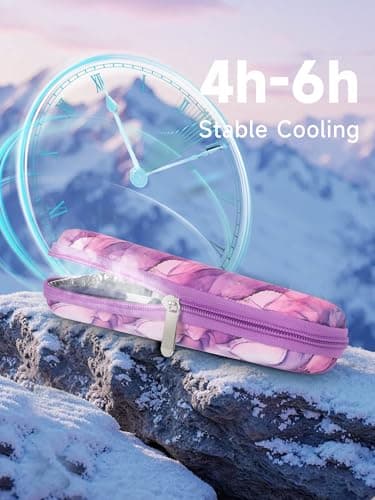Manjaro Travel Case - Insulin Cooler Travel Case with 2 Ice Packs, Medication Cooler Bag for Fridge, Keep Medicine Cool While Traveling for Diabetic Supplies By YOUSHARES (Marble Purple) — view 3
