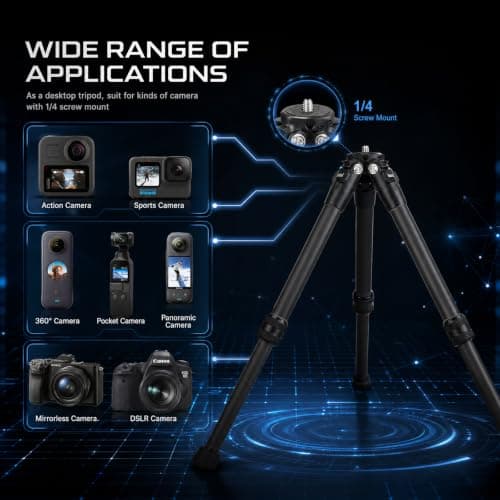 True Carbon Fiber 3model Micro Desktop Mini Tripod for Insta360 Insta 360 X5 X4 X3 X2 R X GO 2 one R RS for DJI OSMO 360 Action Camera Accessories (Black) — view 4