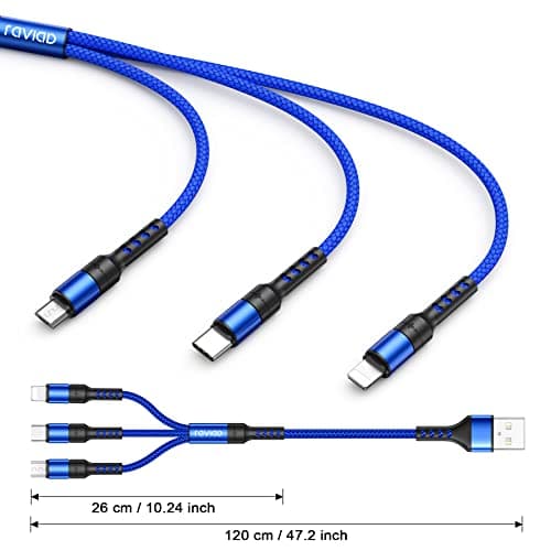 RAVIAD Multi Charger Cable, 3 in 1 Charger Cable 3A USB Fast Charging Cord — view 6