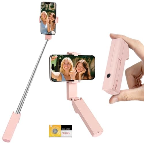 Adiwo Portable Pocket Selfie Stick, Extendable Mini Selfie Stick for 4-7" Phones, with Wireless Remote Control Button, Extends from 12-70cm, 109g Lightweight, for Live Streaming,Vlog,Content Creation