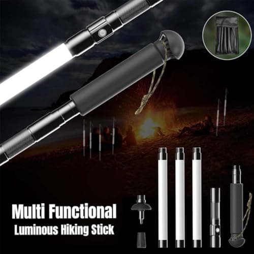 Tactical Hiking Pole with Built-in Light, USB-C Rechargeable LED Trekking Poles, Foldable Aluminum Walking Stick, IPX6 Waterproof Survival Gear for Camping and Backpacking (160cm) — view 2
