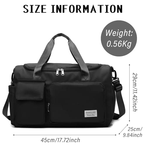 Mens Womens Sports Gym Bag Duffle Bag with Shoes Compartment, Water Resistant Holdall Hospital Bag for Swimming, Weekend Travel Bag Overnight Bag for Women (Black) — view 2