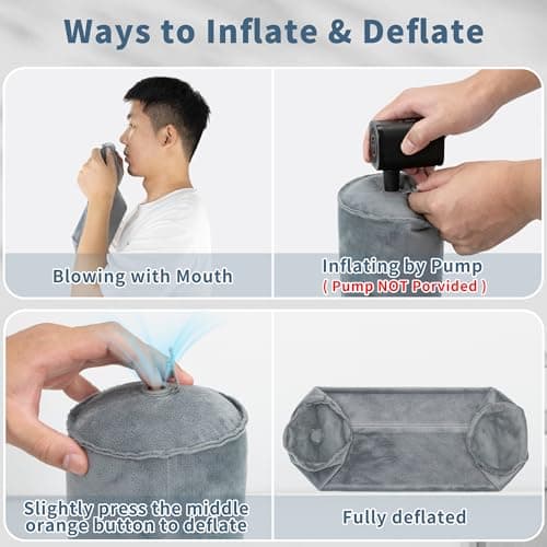 ONTYZZ Neck Roll Pillow Inflatable Neck Support Cushion Grey Sleeping Round Bolster Pad for Travel Car Plane Sofa Home Office Decor Cushion 12.5 * 30CM — view 3