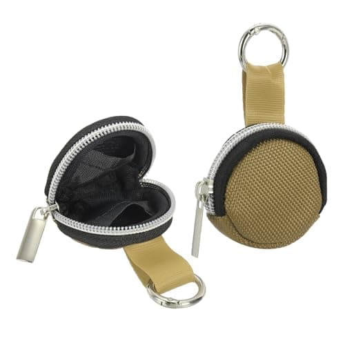 sourcing map 2pcs Portable Ring Organizer Case with Keychain, Anti-Lost Traveling Ring Holder Storage Bag Small Organizer Case for Mini Necklace Earrings Jewelry, Light Gold