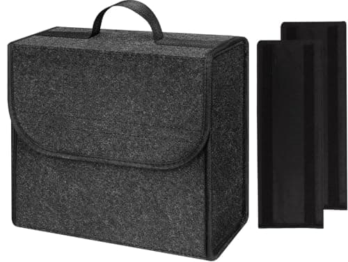 Einesin Upgrade Car Boot Bag Organiser with Reinforced Side Panels for Tools Breakdown Emergency Travel Tidy Van Caravan | Felt Bag in Black | Car Accessories Interior(30x15x30cm-1PC-Upgraded)