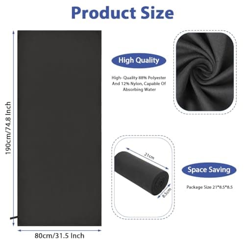 AUYAO Gym Towel Sports Fitness Towel Gym Sweat Towel with Magnet Microfiber Towel with 4 Magnets 80 x 190cm Absorbent Magnetic Bath Towels Quick-Drying Sports Towel for Camping Yoga Training Outdoor — view 2