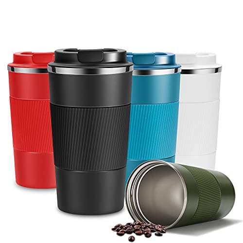 YINJAM Travel Mug 510ml Reusable Insulated Coffee Cups Vacuum Insulation Stainless Steel Thermal Bottle for Hot Cold Drinks (Black, 510ml)