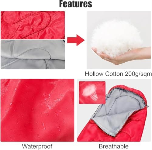 M.J COMFY-LIFE Sleeping Bag 200g Cotton Fill, Comfort 5°C to 15°C Red — view 6