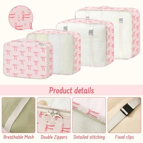 10PCS Packing Cubes for Suitcases, Travel Organiser Packing Bags for Clothes Shoes Toiletries Travel Luggage Organizers Storage Bags (Pink bow) — view 4