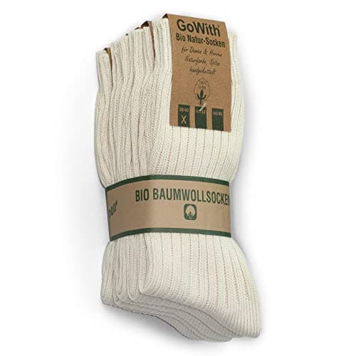 GoWith Natural Pure Cotton Socks 5 pairs pack for men and women, soft top seamless toe hypoallergenic, undyed and prewashed, organic Thick Comfort Cuff (UK, Alpha, L, Regular, Regular, Natural)