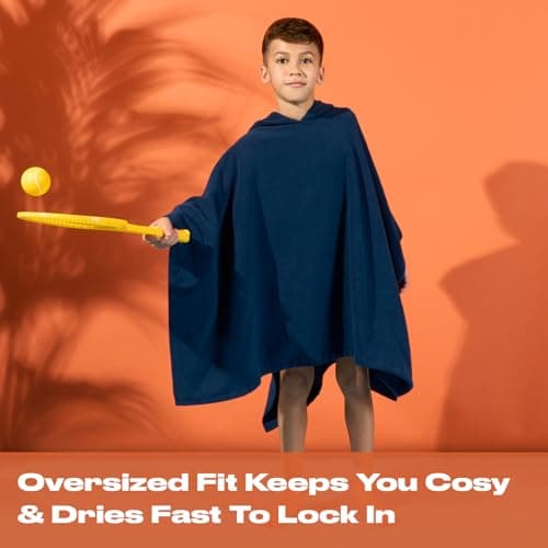 Brentfords Poncho Towels for Kids Short Sleeve Quick Dry Absorbent Hooded Towels for Kids Beach Swim Childrens Travel Wrap Changing Robe Holiday Spa Pool Dry Oversized Swimming Towel, Navy — view 3