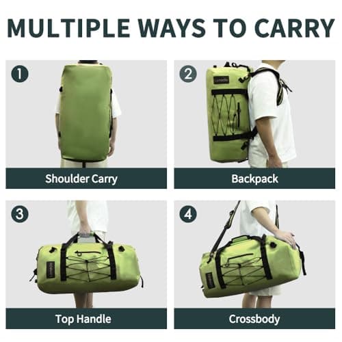Lanedo 80L Dry Bag Large Waterproof Bag Roll-Top Heavy Duty Fishing Duffel Bag with Durable Straps & Handles for Kayaking Paddle Boarding Boating Rafting Fishing Canoeing Camping (Green) — view 5