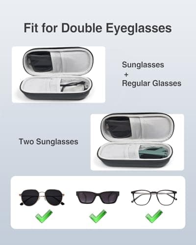 Luxtude Double Glasses Case Hard Shell, Double Eyeglass Case Dual Sunglasses Cases, Travel Sunglasses Organizer for Women Men (Black, S) — view 2