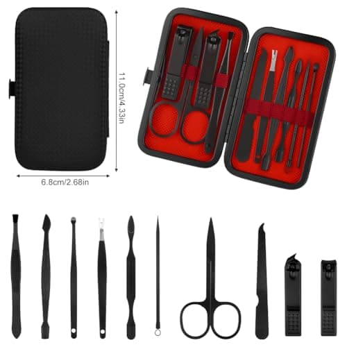 ALIIP Professional Manicure Set,10-Piece Stainless Steel Nail Clipper Kit with Leather Case, Portable Travel Nail Care Set for Women & Men, Press-Lock Design for Home & Gifting,Red — view 2