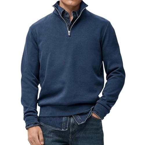 Men's Jumpers Quarter Zip Pullover Men Casual Fleece Mock Neck Sweatshirt