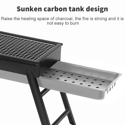 HOMIVION® Portable Folding Charcoal BBQ Grill, Comapct Outdoor Barbecue, Iron Grill with Foldable Legs, Lightweight Camping BBQ for Garden, Picnic & Travel (60 x 22.5 x 32 cm) — view 5