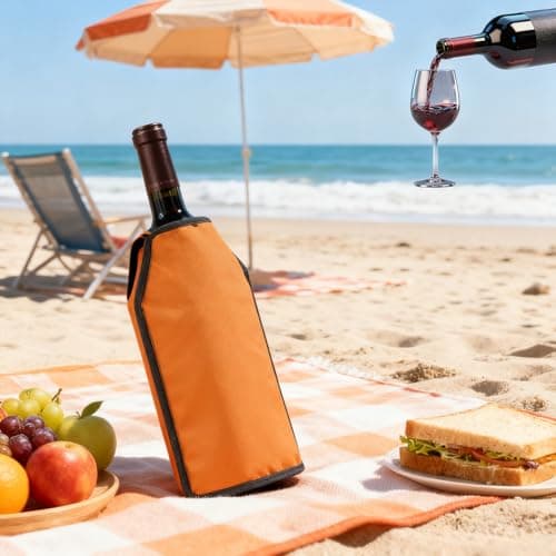 Wine Cooler Sleeve – Rapid Ice Wine Chiller for 750ml Bottles & Champagne – Portable Cooling Gel Jacket with Elastic Sides for Picnics, Dinner Parties & BBQ – Leaks Proof & Durable – Orange — view 2